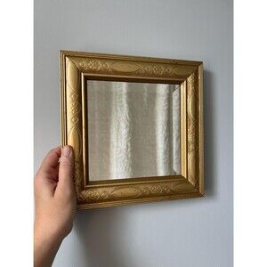 Vintage Engraved Gold Framed Square Mirror